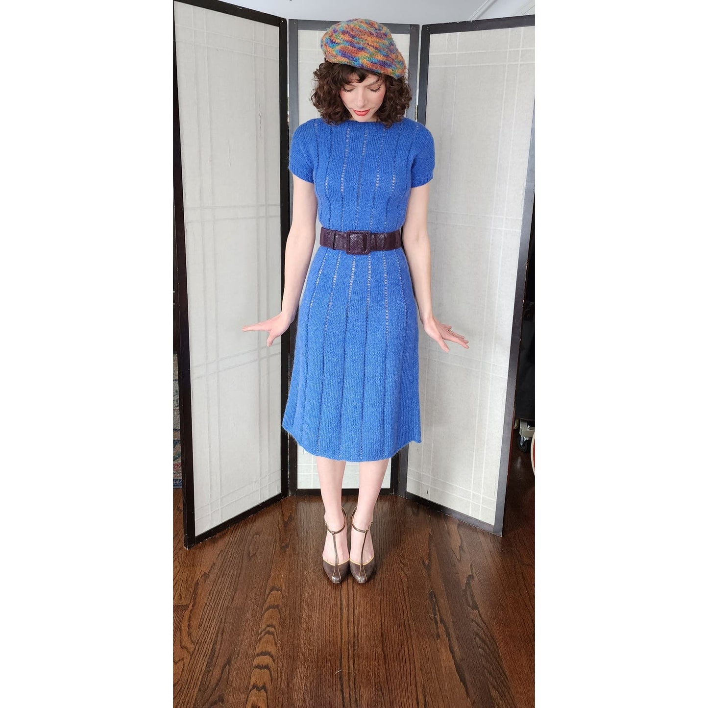 Vintage 50s Blue Knit Dress Short Sleeved