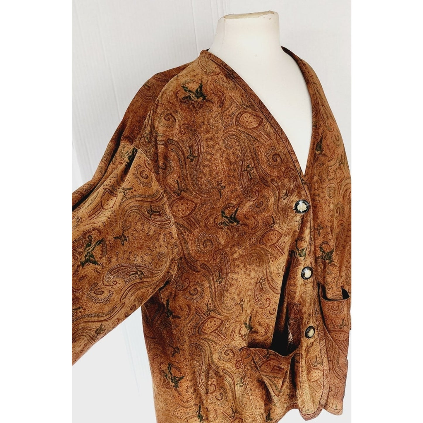 Vintage 90s Brown Suede Swing Jacket Paisley Print Giotti Firenze