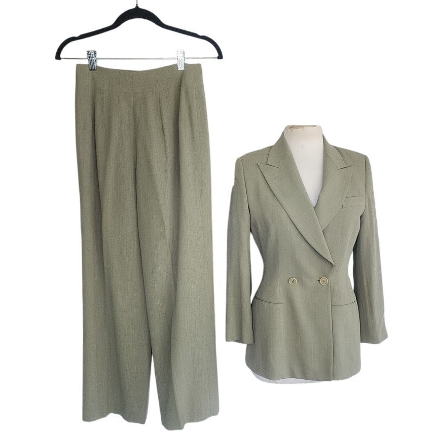 Vintage 90s Richard Tyler Pant Suit Green Wool Silk Blend / Small