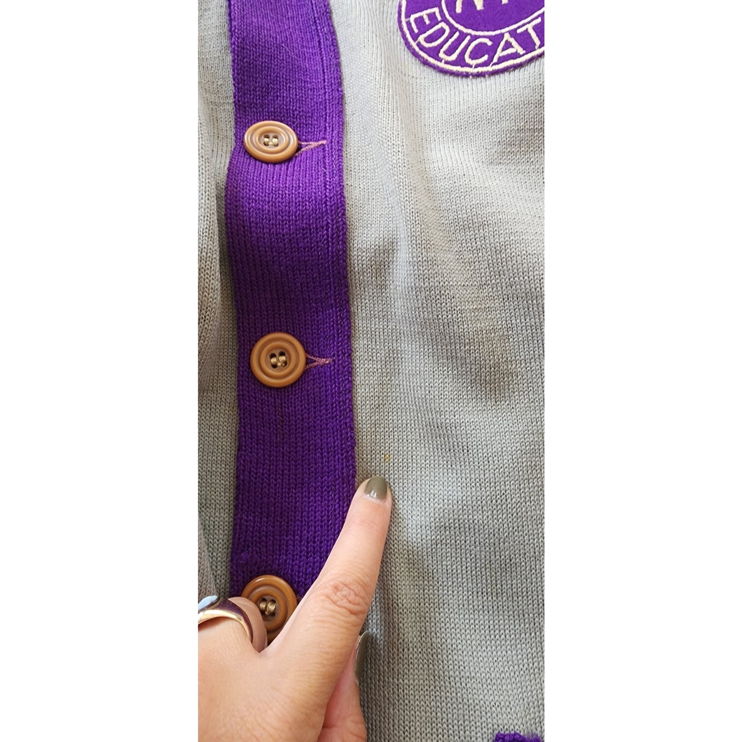 Vintage 40s NYU Mens Cardigan Sweater Purple Gray Physical Education