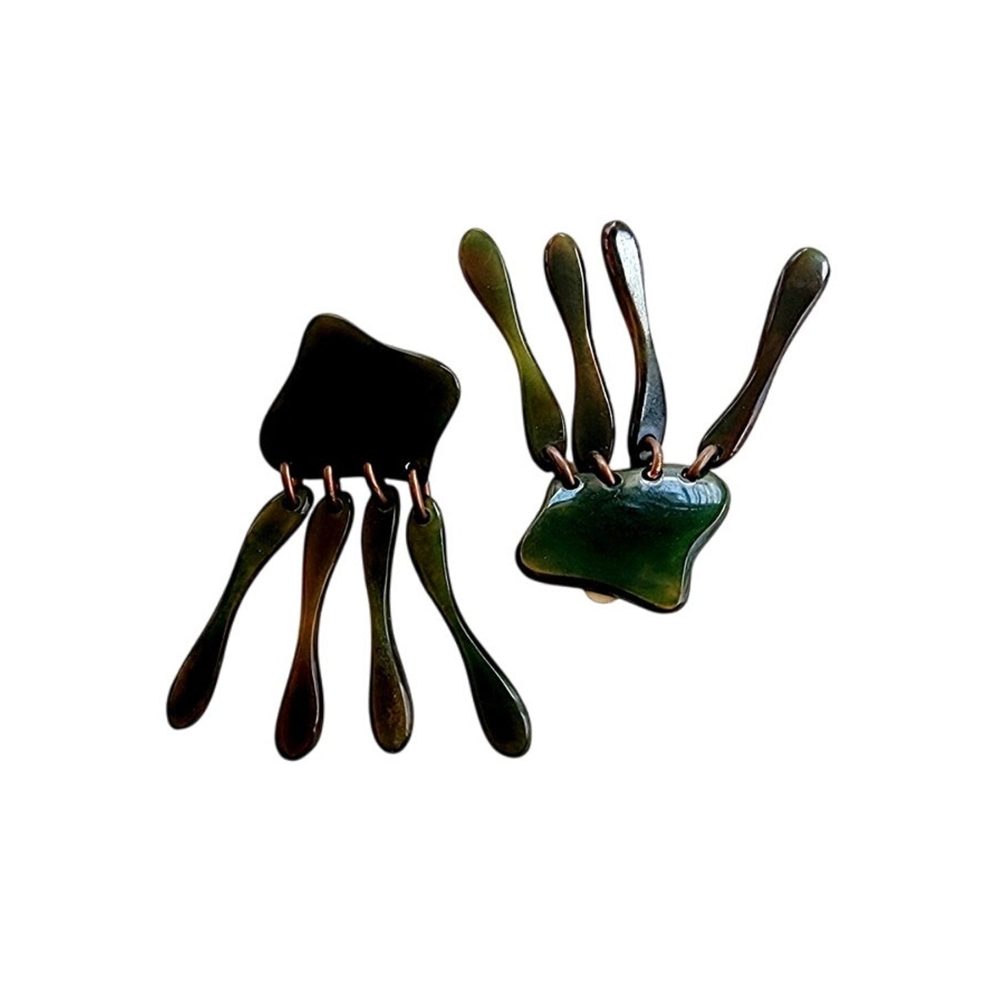 Vintage 60s Dangly Earrings Dark Green Lucite Oversized Clips.
