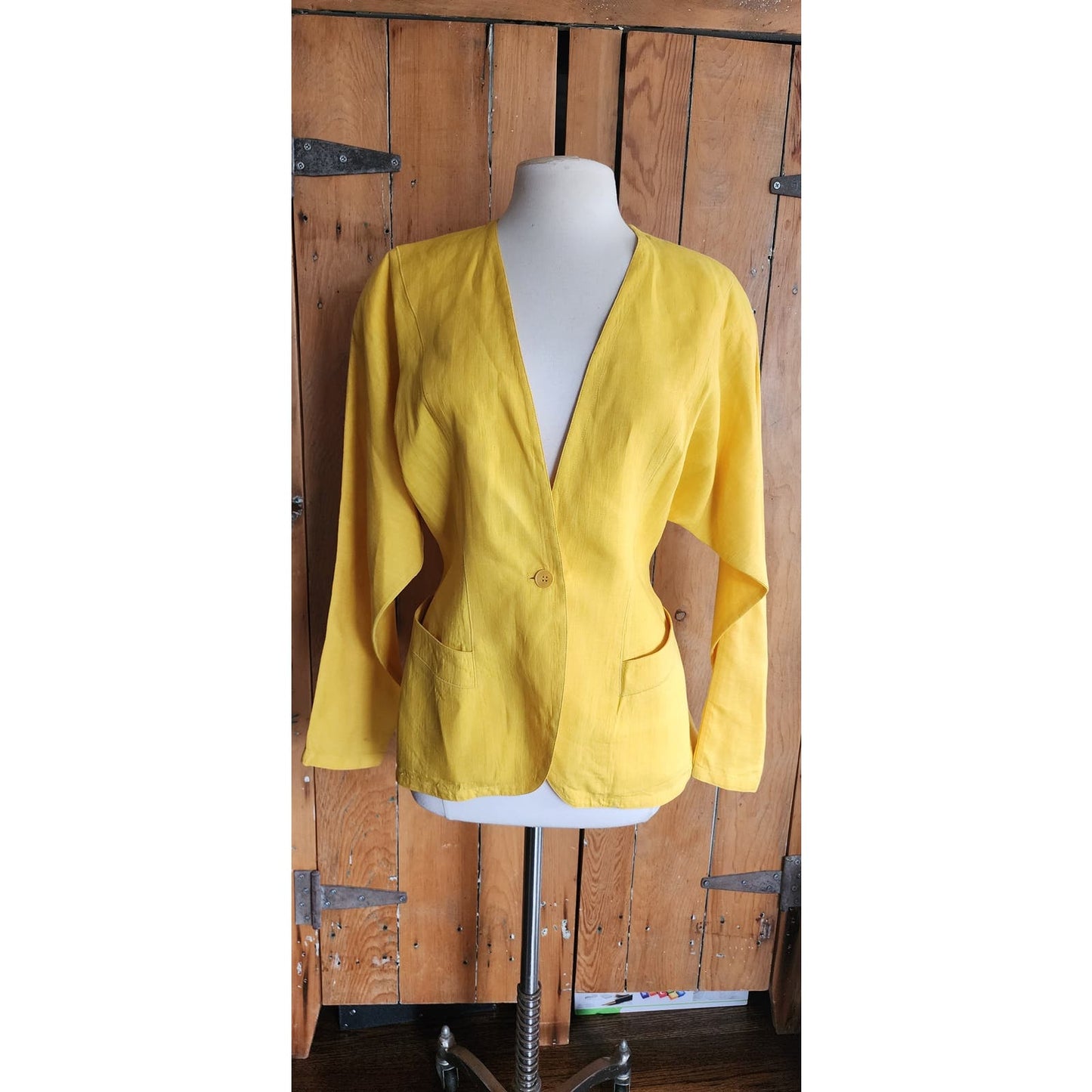 Vintage 80s Versace Blazer Yellow Linen