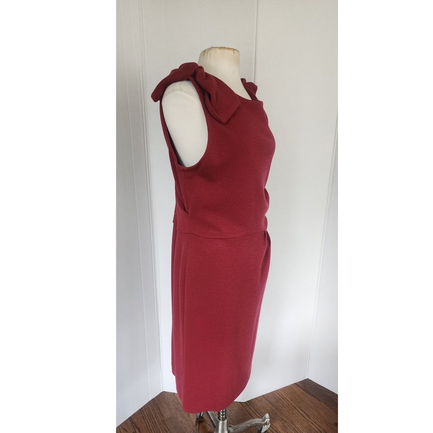 Fall 2011 Armani Collezioni Sleeveless Dress Burgundy Red Bow Shoulders Bateau Neck Large