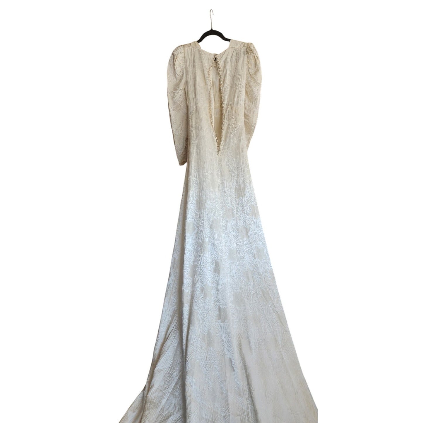 Vintage 1940s Wedding Dress Ivory Damask Long Sleeves by LaRose / Small