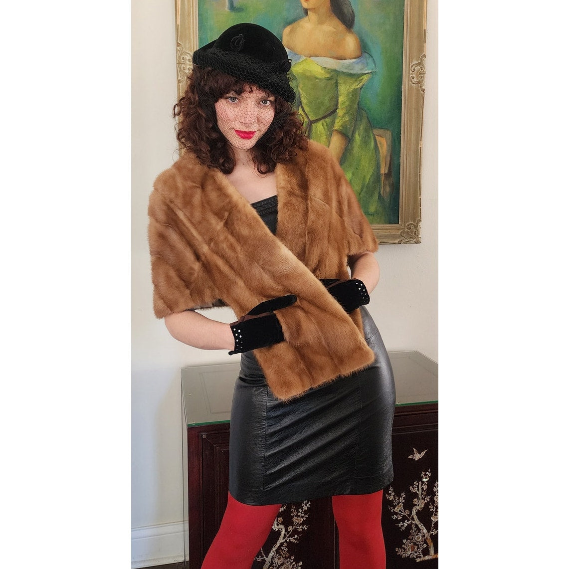 Vintage 50s Brown Mink Fur Wrap Marshall Field & Co