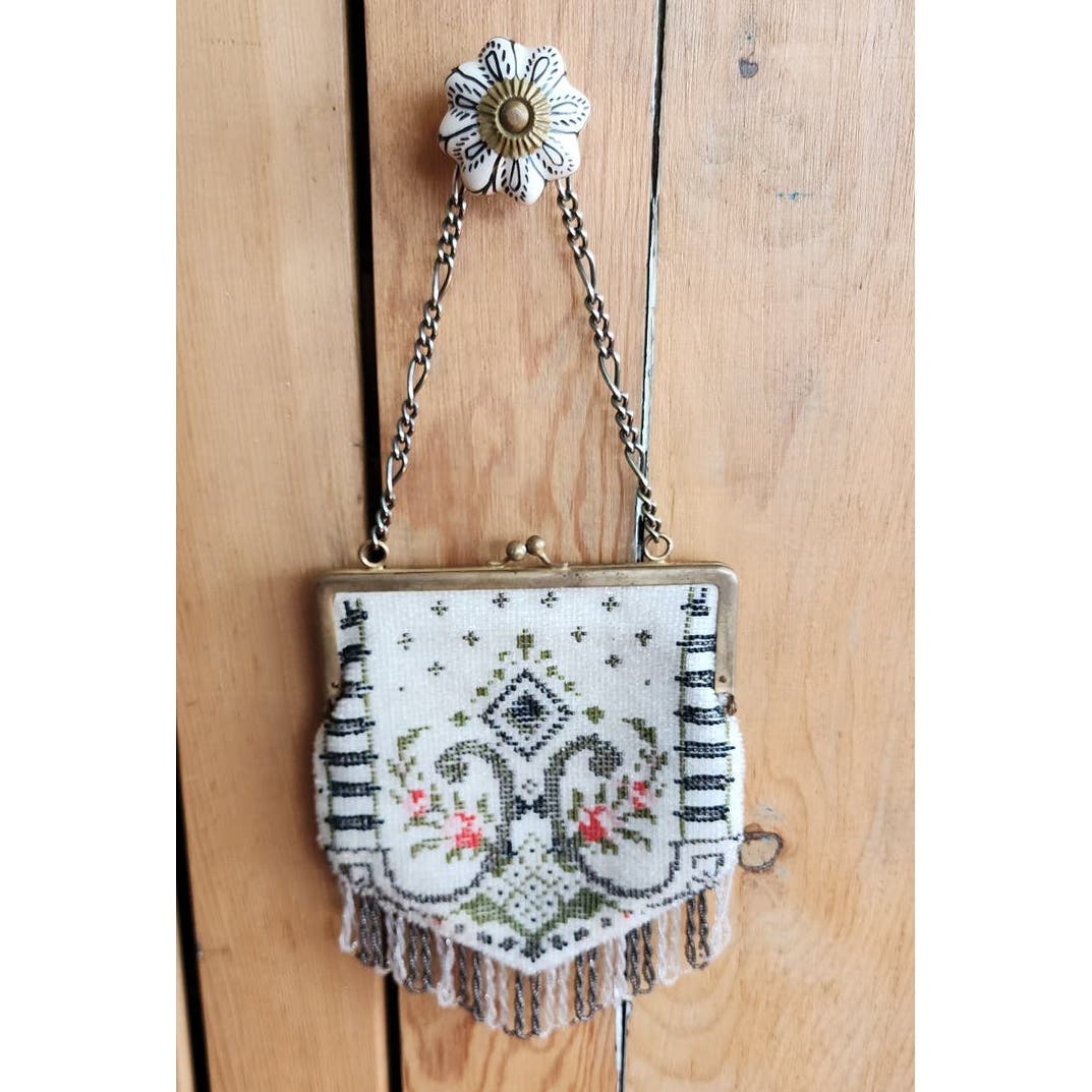Vintage Beaded Bag Art Deco Style Glass Bead Purse Fringed