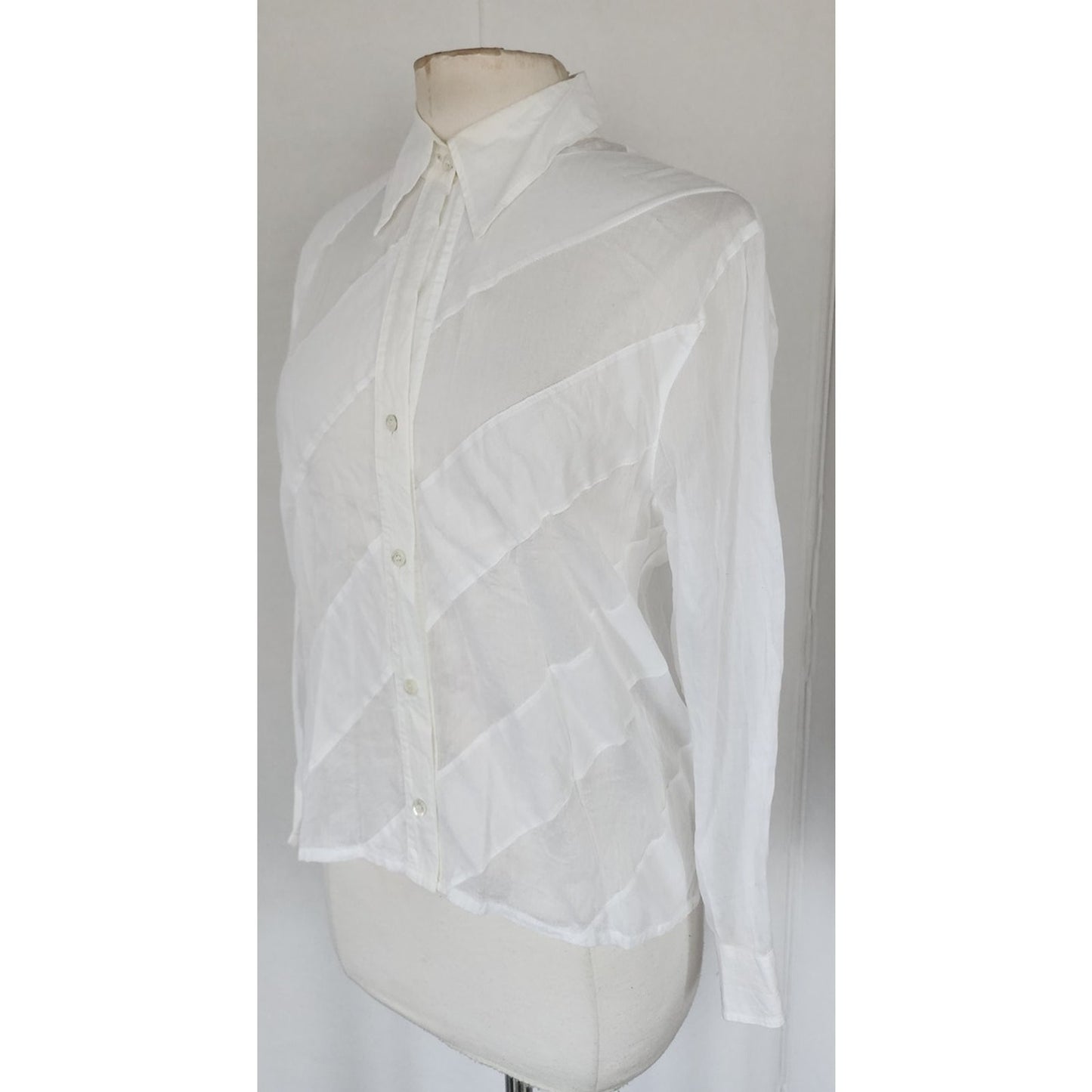 Vintage 90s Escada Sport Shirt White Diagonal Stripe Blouse / M