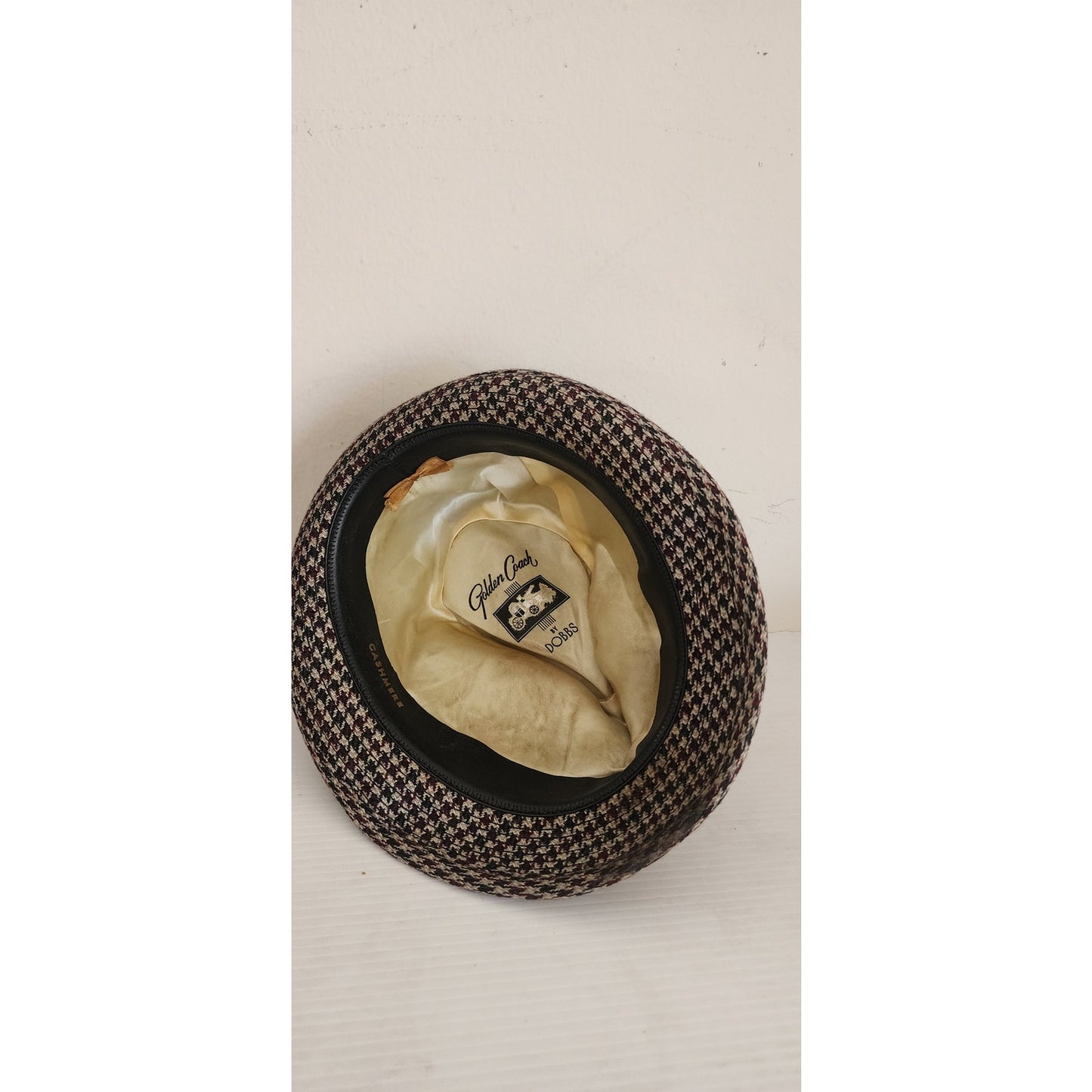 Vintage 60s Mens Fedora Gray Cashmere Houndstooth Dobbs Golden Coach
