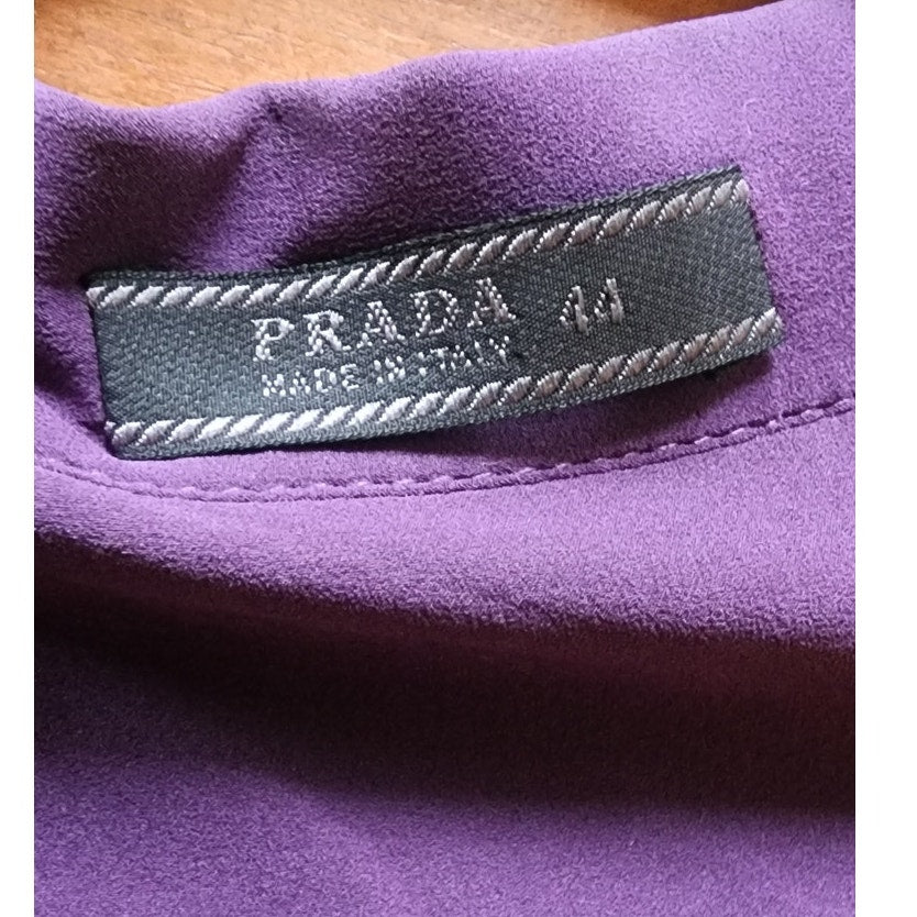 Y2K Prada Silk Blouse Purple Long Sleeve Single Pocket Button Down