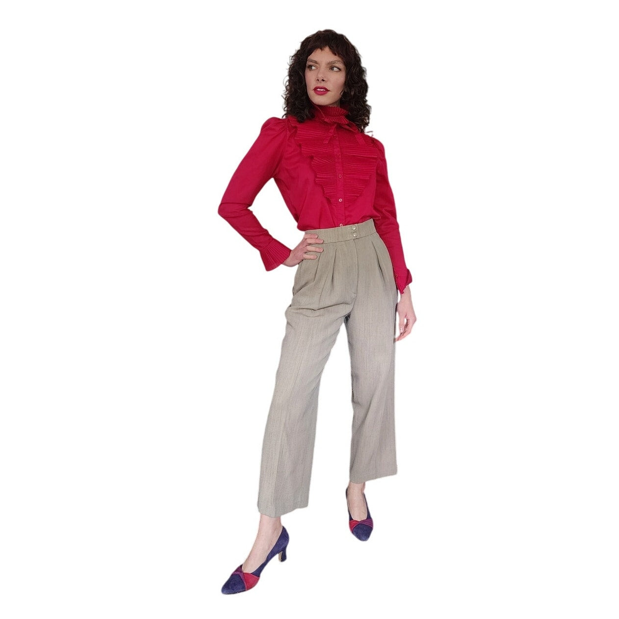 Vintage 80s Beige Pants High Waisted Slacks w/Pleats / S