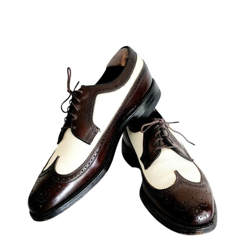 Vintage Florsheim Mens Shoes 11 Brown White Spectator Longwing Oxfords