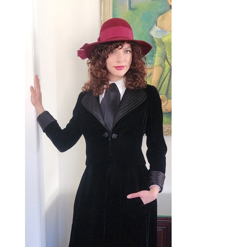 Vintage 70s Tuxedo Style Maxi Dress + Jacket Set Black Velvet Joseph Stein Muriel Reade