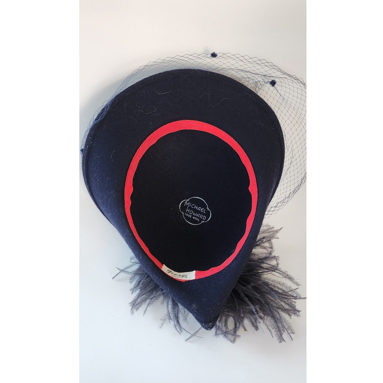Vintage 70s Feather Hat Navy Blue Wool by Georgi