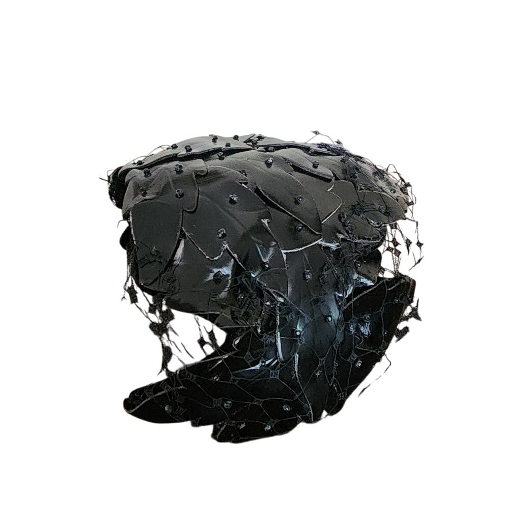 Vintage 50s Bes-Ben Hat Eggshell Style Black Leather Petals