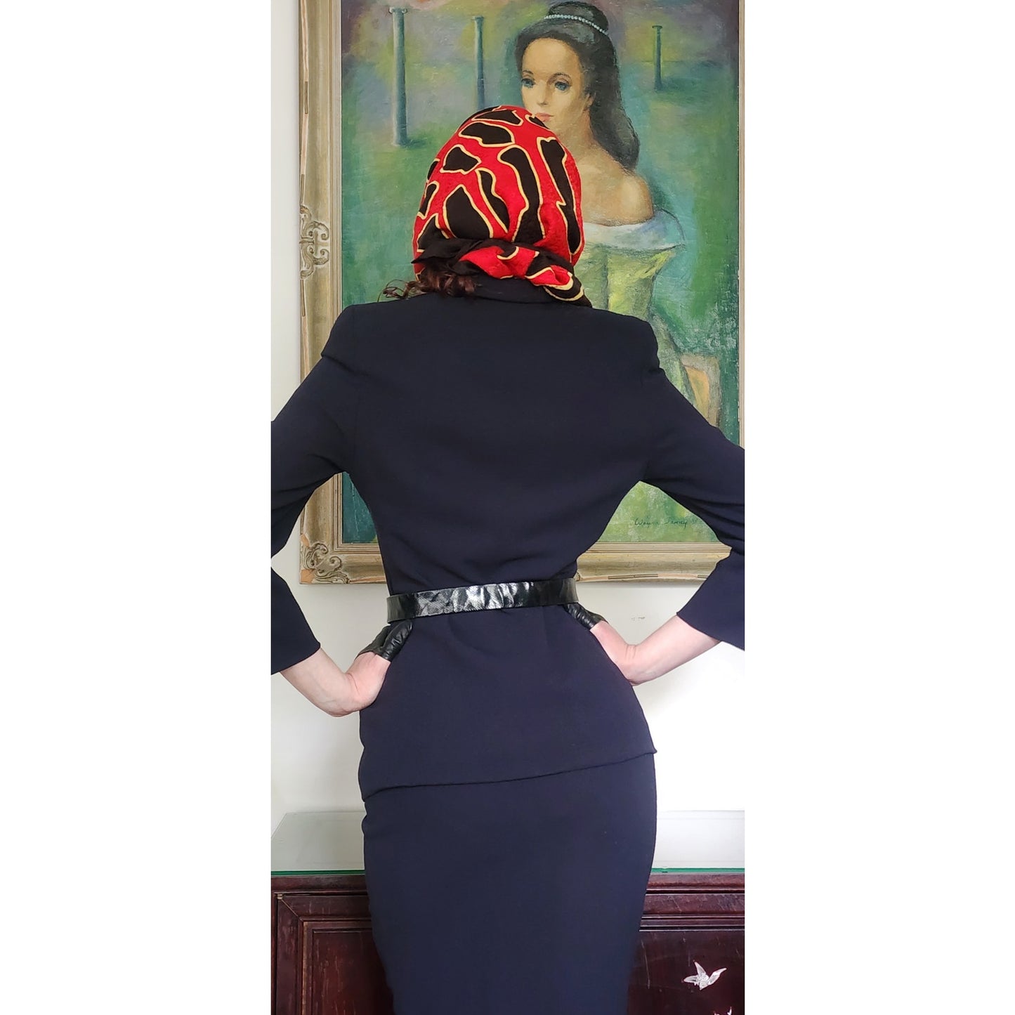 Vintage 90s Armani Skirt Suit Black or Dark Navy Blue Wool / S