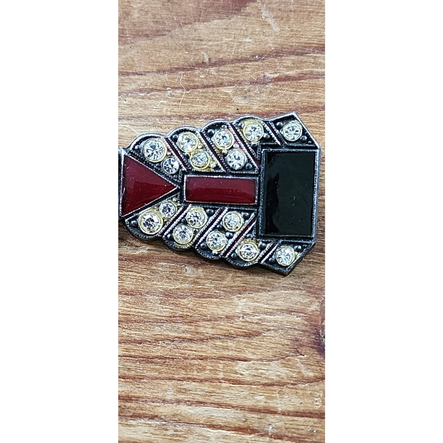 Vintage 30s Brooch Art Deco Bow Tie Pin Enamel & Rhinestone