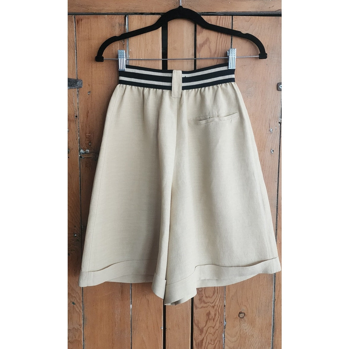 Vintage 80s Claude Montana Shorts Beige Black Linen Blend