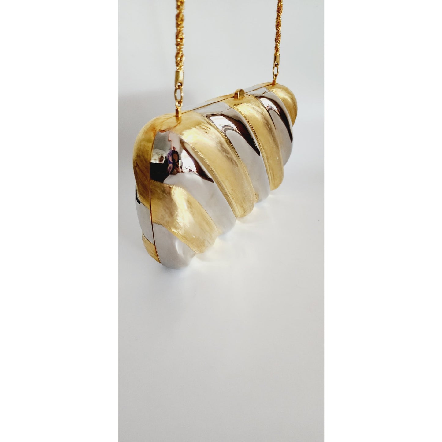 Vintage 80s Metallic Bag Gold Silver Mini Purse Minaudiere Clutch