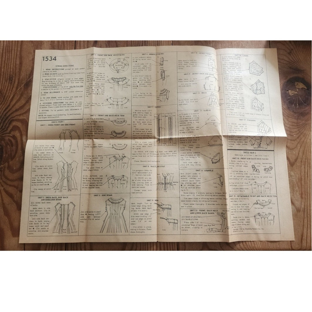 Vintage 50s Original Sewing Pattern UNCUT: Dress + Jacket Set Simplicity 1534