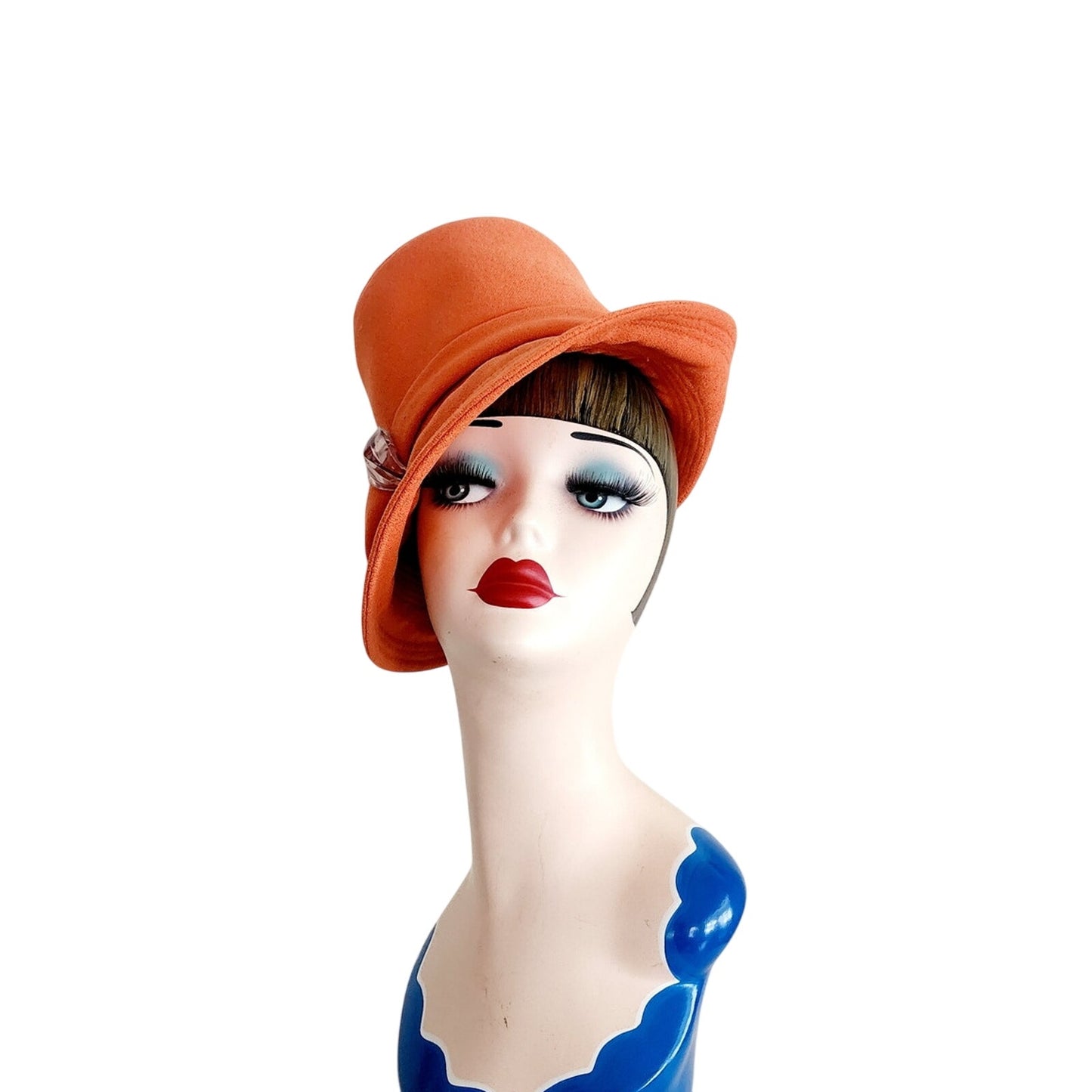 Vintage 60s Orange Hat Mod Style High Crown Gabriella