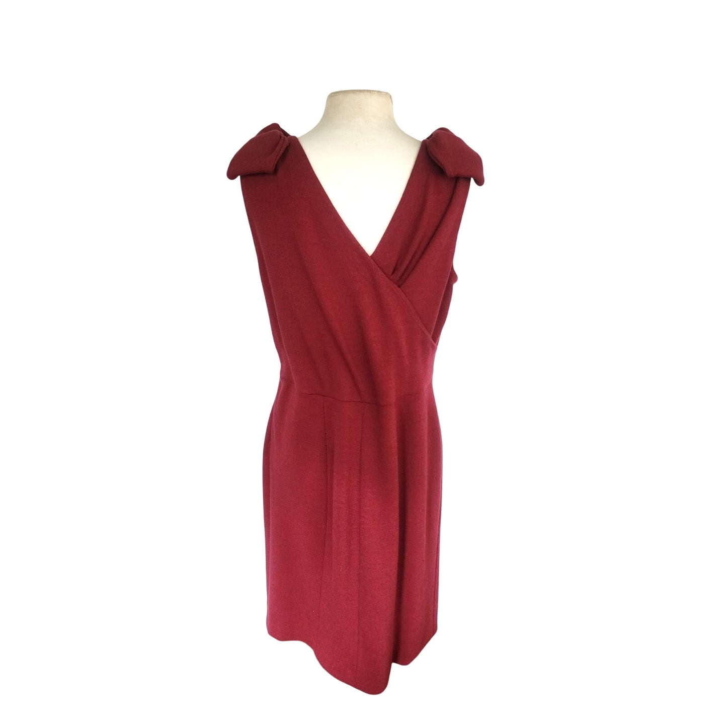 Fall 2011 Armani Collezioni Sleeveless Dress Burgundy Red Bow Shoulders Bateau Neck Large