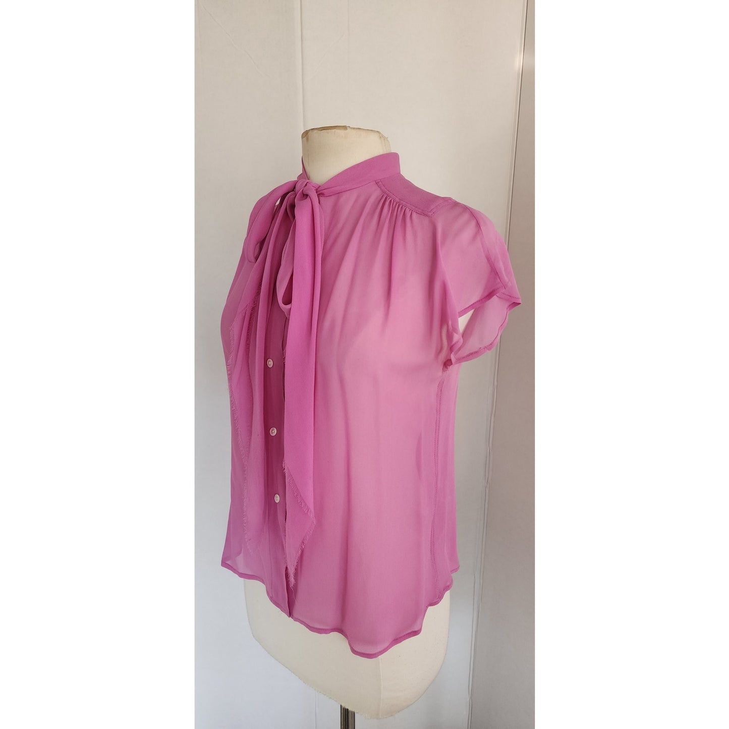 Vintage 2000s Marc Jacobs Blouse Sheer Purple Pink Silk Pussycat Bow