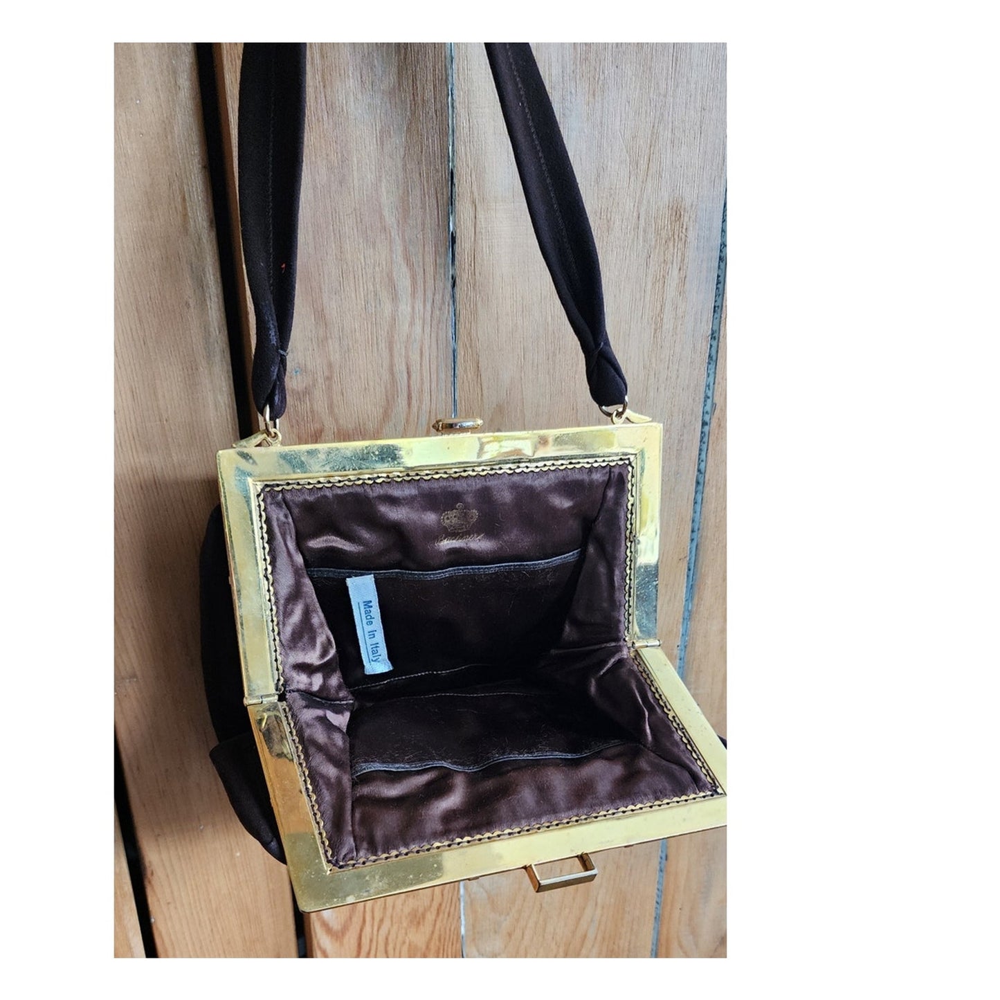 Vintage 1940s Brown Handbag Brushed Suede Mother of Pearl by Buechner