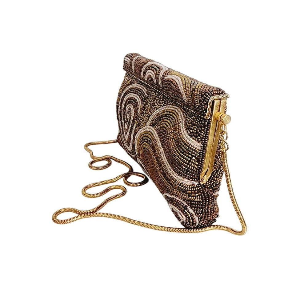 Vintage 50s Beaded Bag Brown Copper Ed B Robinson Art Deco Style