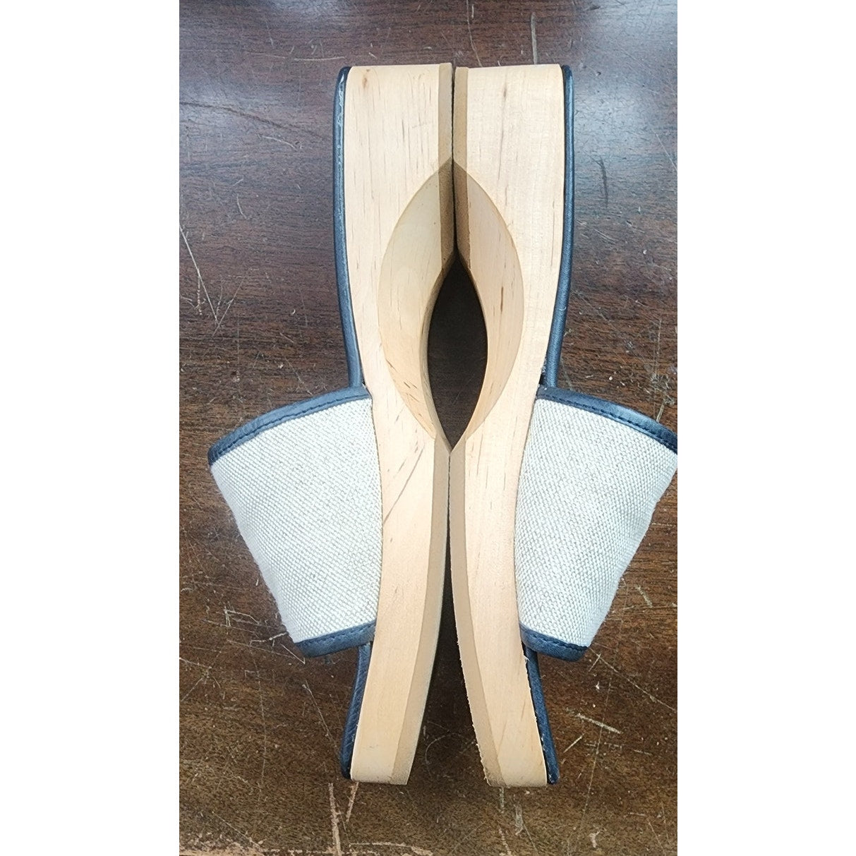 COACH Mules Canvas & Wood Block Heel Slides Sandals 7