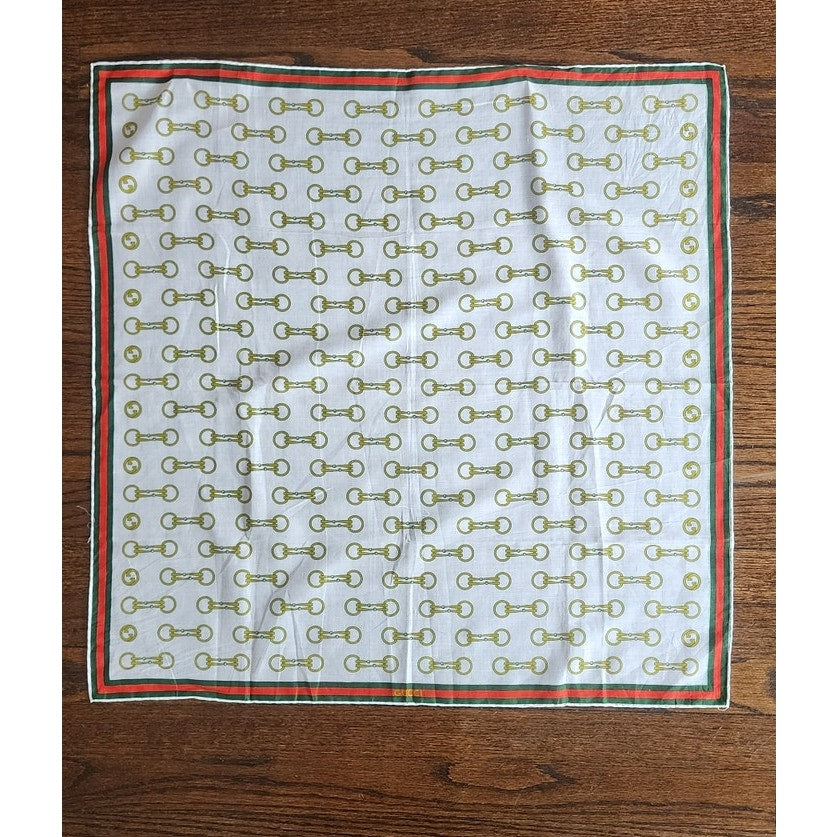 Vintage 70s Gucci Scarf Cotton Print Horsebit Pattern