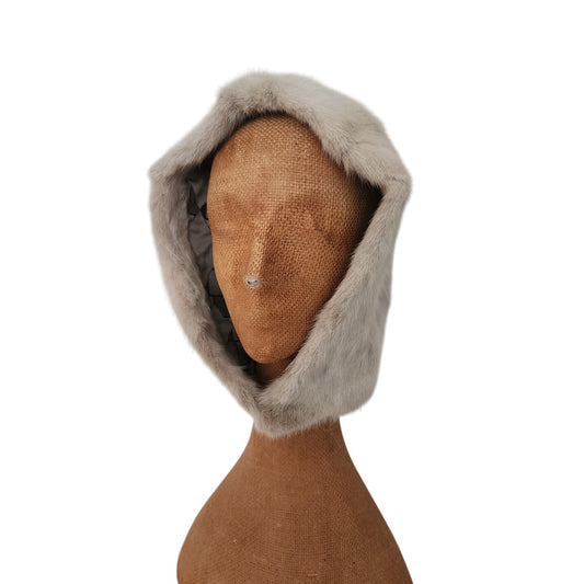 Vintage 1960s Gray Fur Hat Hood  Silver Mink