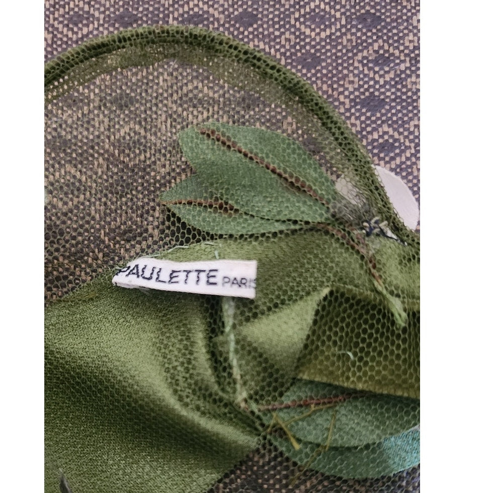 Vintage 50s Flower Hat Green Beige by Paulette Paris