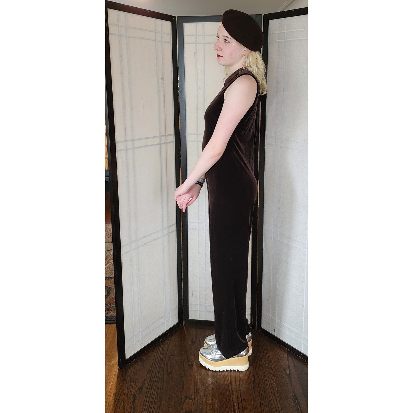 Vintage 90s Velvet Jumpsuit 1Sleeveless, in Brown Kay Unger / S
