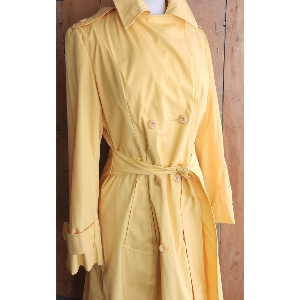 Vintage 70s Yellow Trench Coat Double Breasted Raincoat / S