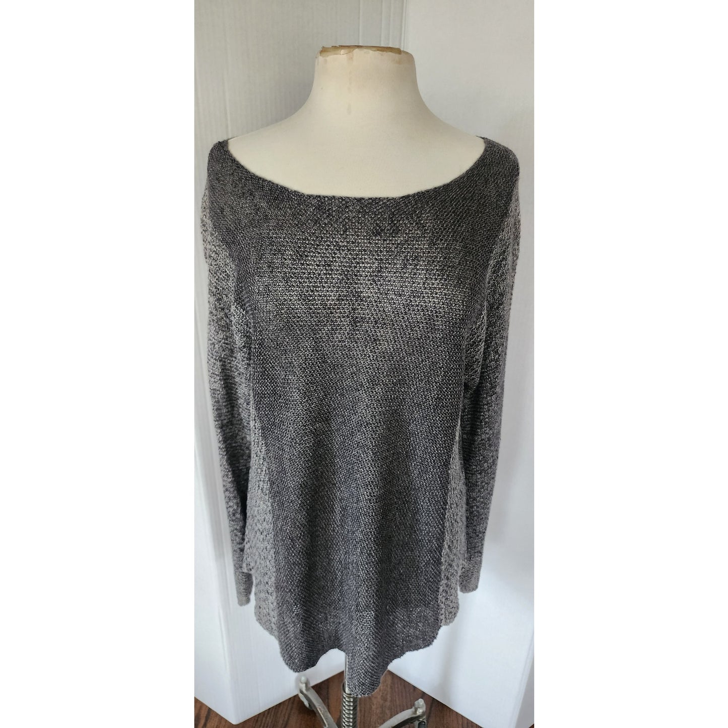 Eileen Fisher Sweater Tunic Gray Mesh Linen Top