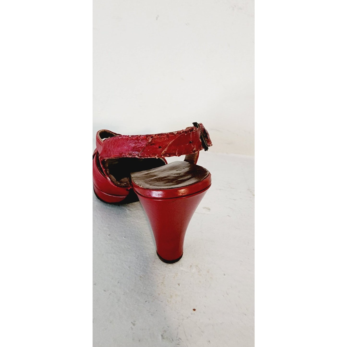 Vintage 40s Red Platform Heels Shoes Maryjane Sandals Frederic Originals 7