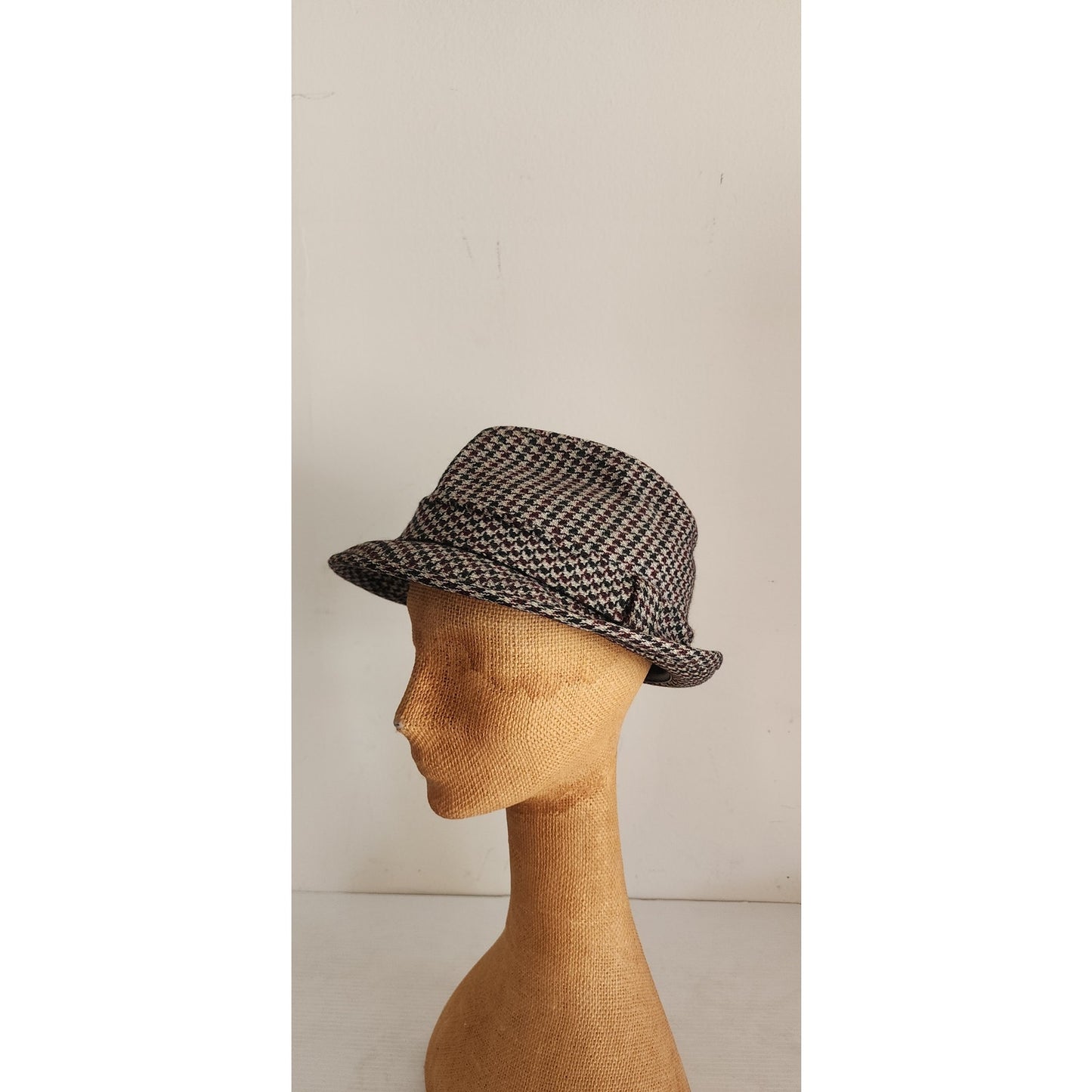 Vintage 60s Mens Fedora Gray Cashmere Houndstooth Dobbs Golden Coach