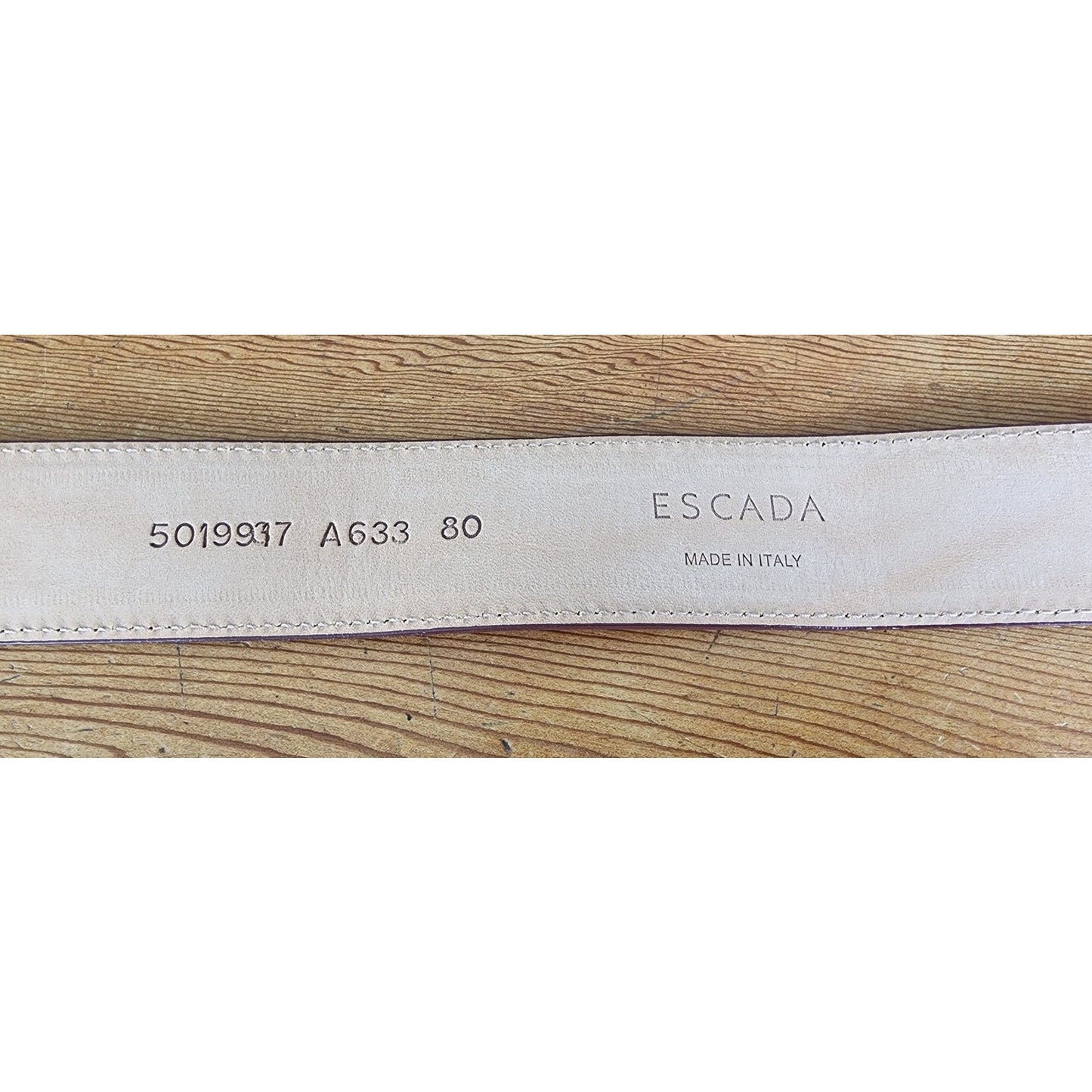 Vintage Escada Belt Red Ostrich Leather Gold E Letter Buckle