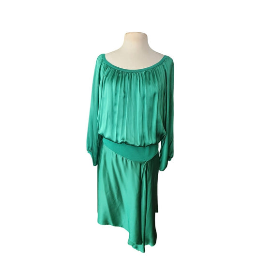Vintage 2000s Yves Saint Laurent Green Silk Dress Asymmetrical Hem NWT Tom Ford Era