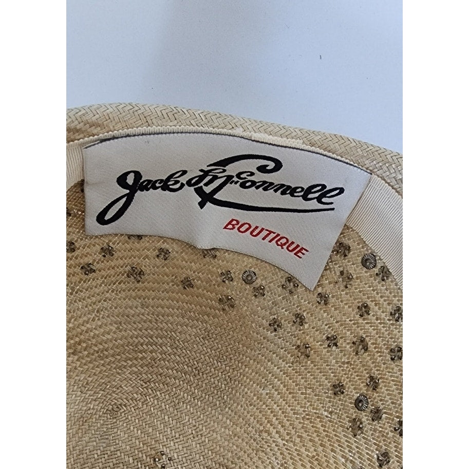 Vintage Jack McConnell Hat Asymmetrical Cream Straw Pearls Studs