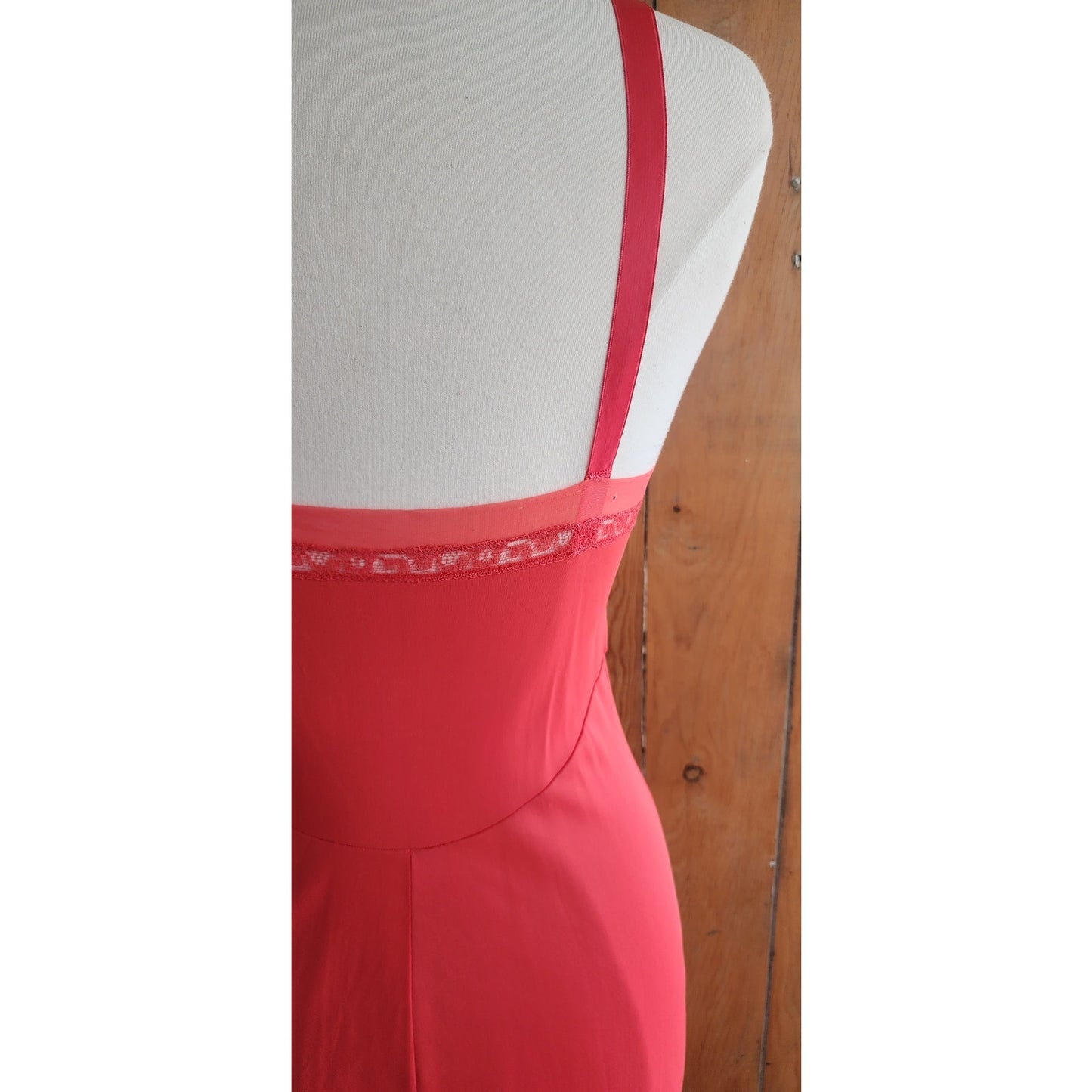 Vintage 50s Slip Dress Coral Orange Nylon & Lace Ssamprufe