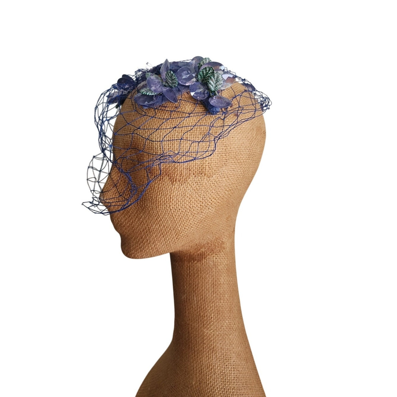 Vintage 50s Bes-Ben Hat Blue Crystal Floral Crown Fascinator w/Veil