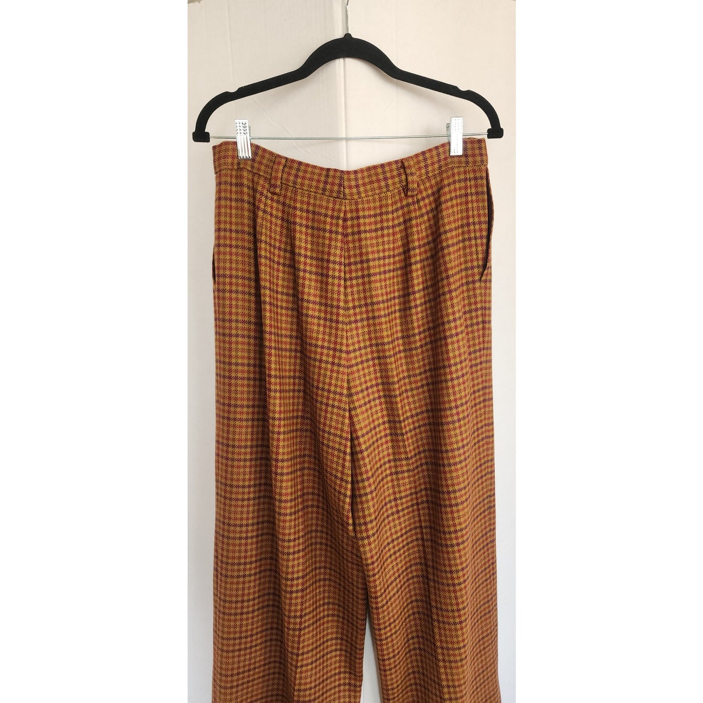 Vintage 80s Houndstooth Wool Pants Mustard Yellow Brown