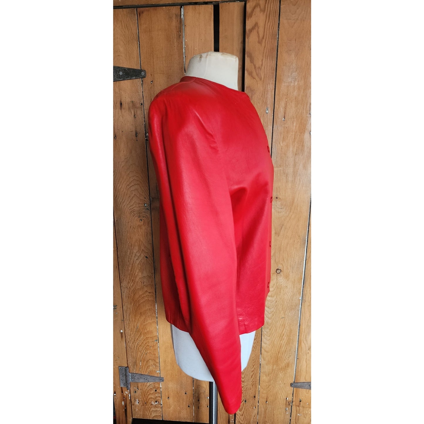 Vintage 80s Red Leather Jacket Snap Front Closure / S