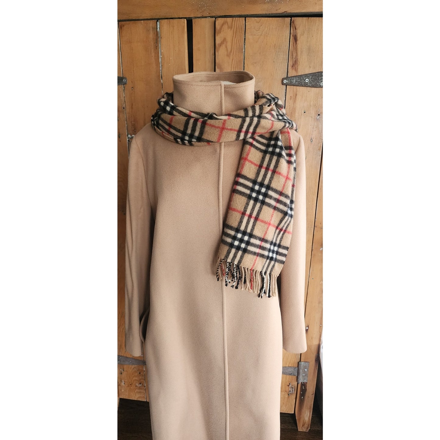 Vintage 1980s Burberrys Cashmere Scarf Beige Plaid Nova Check Fringed