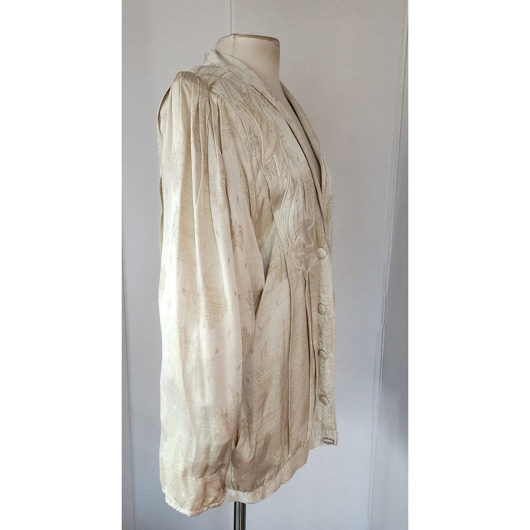 Vintage 80s Cream Blazer Oversized Artisinal Jacket w/Applique by Marilu / L