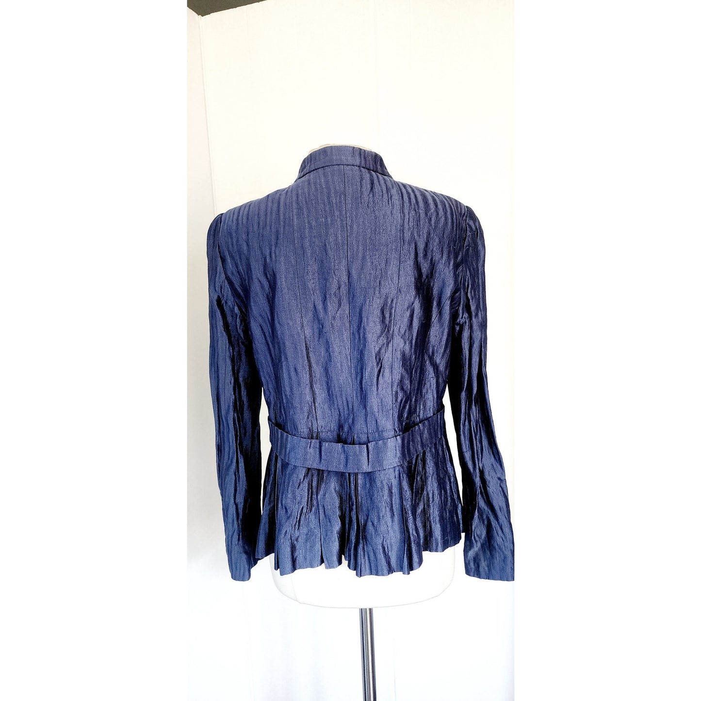 Vintage 2000s Armani Blazer Crinkled Metallic Blue Jacket Size 16
