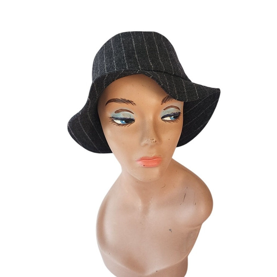 Vintage 90s Bucket Hat Yves Saint Laurent Gray Pinstriped Wool