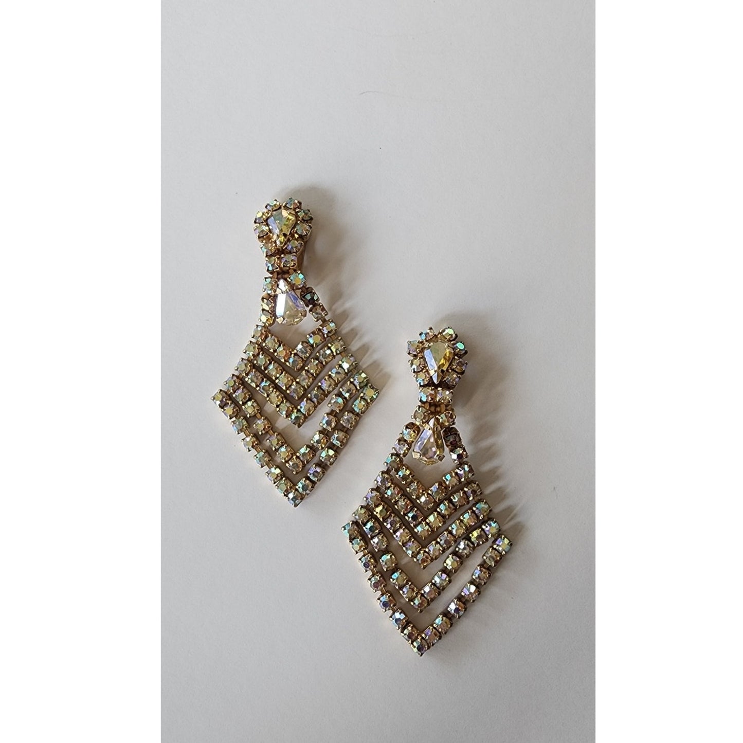 Vintage 60s Rhinestone Earrings Dangly Clips WEISS