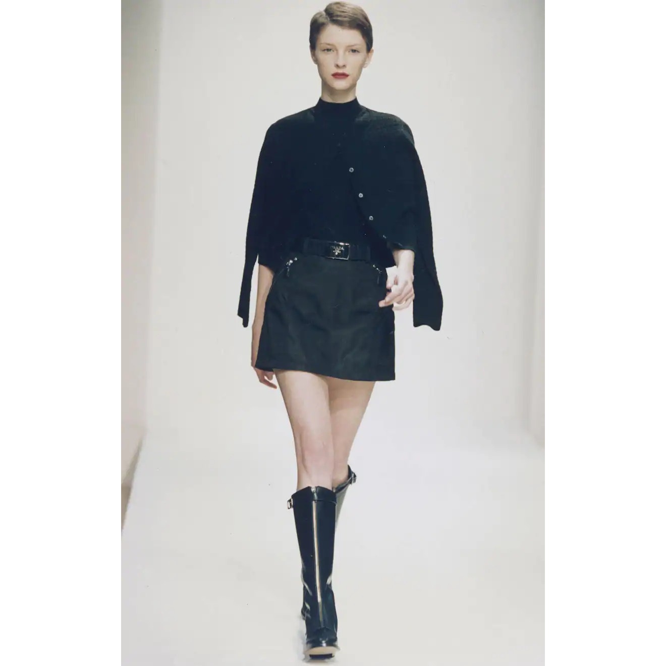 Archive Prada Sport AW 1999 Nylon Belted Technical A Line Skirt Linea Rossa Red Tab Size L